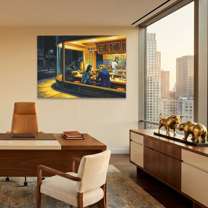 Diner Nocturne Gold canvas wall art, room view
