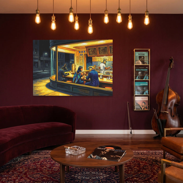 Diner Nocturne Gold canvas wall art, room view