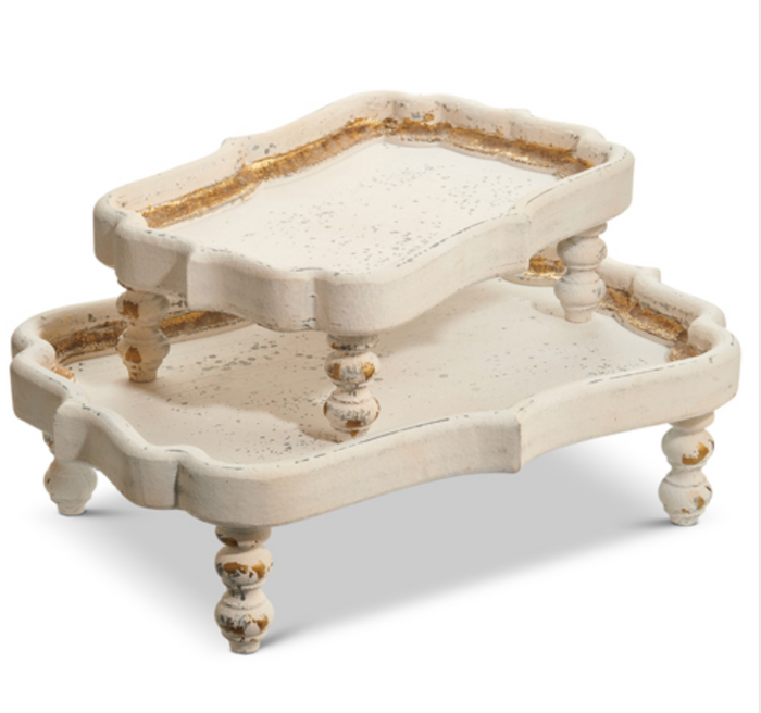 Distressed White Footed Trays