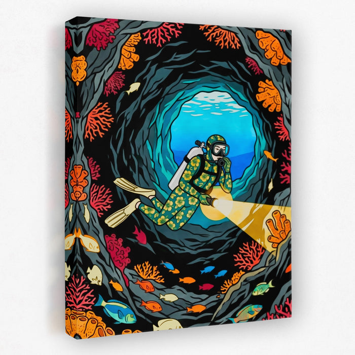 Diver Coral Cavern canvas wall art