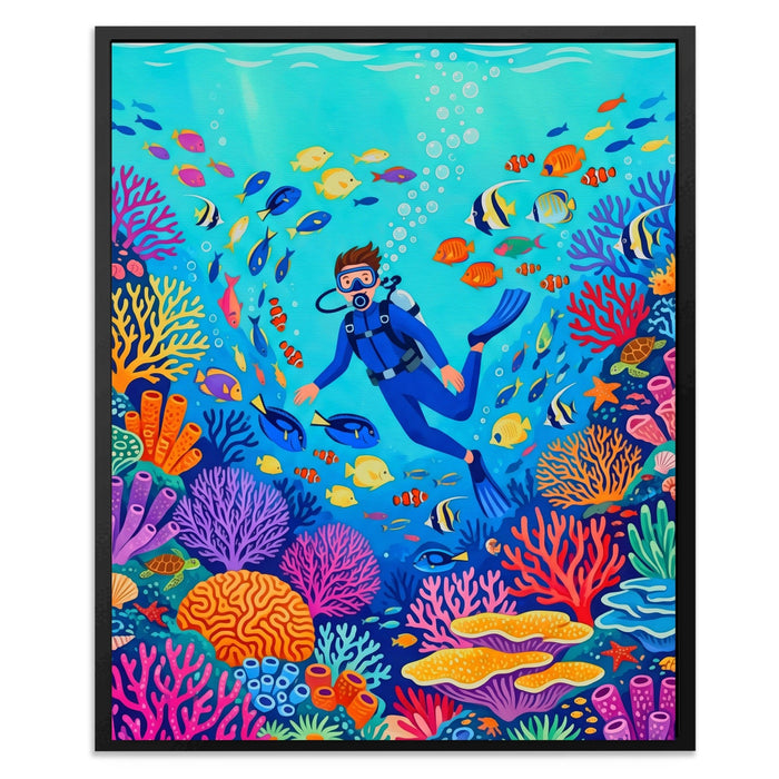 Diver Coral Kingdom canvas wall art, room view