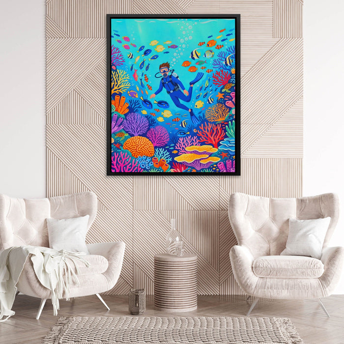 Diver Coral Kingdom canvas wall art, room view