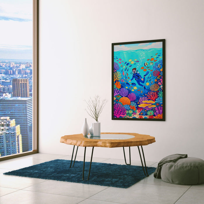 Diver Coral Kingdom canvas wall art, room view