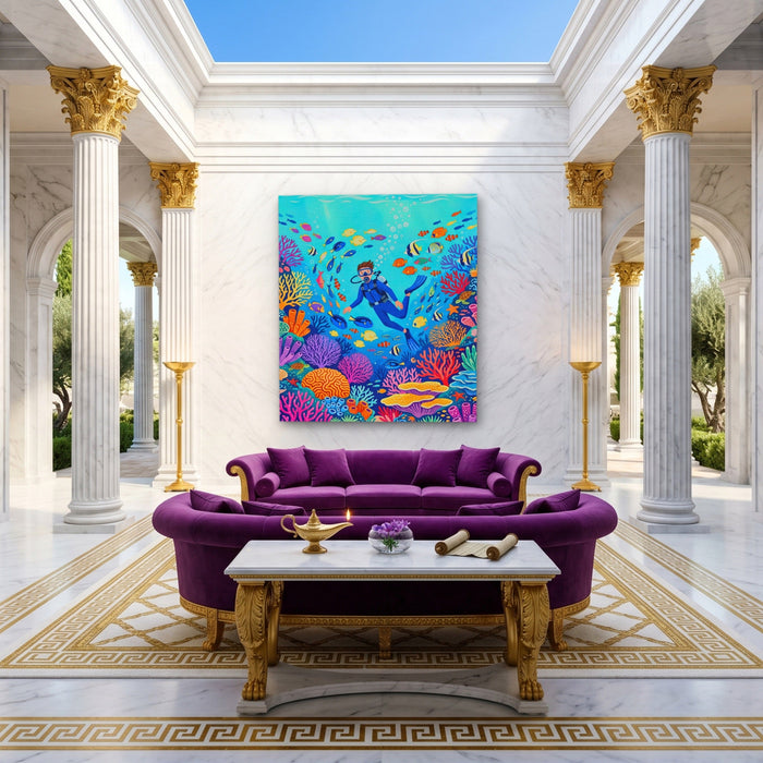 Diver Coral Kingdom canvas wall art, room view