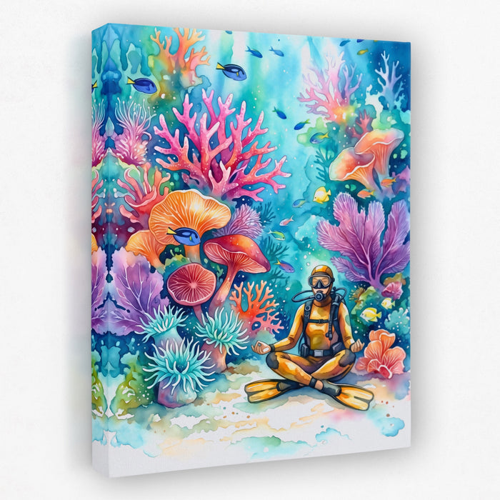 Diver Coral Meditation canvas wall art