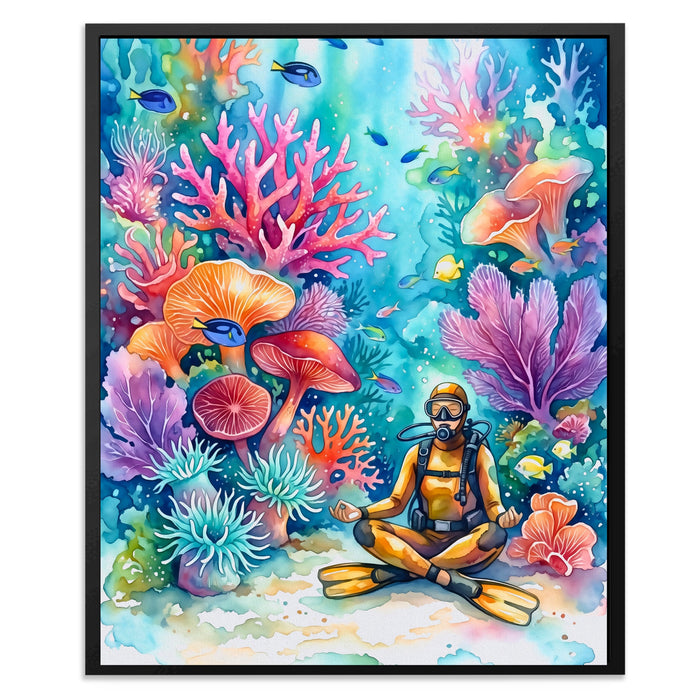 Diver Coral Meditation canvas wall art, room view