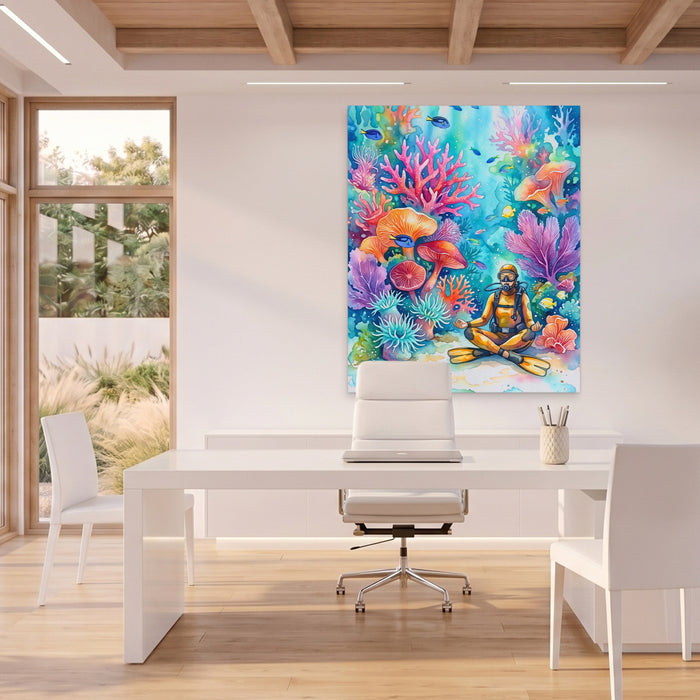 Diver Coral Meditation canvas wall art, room view