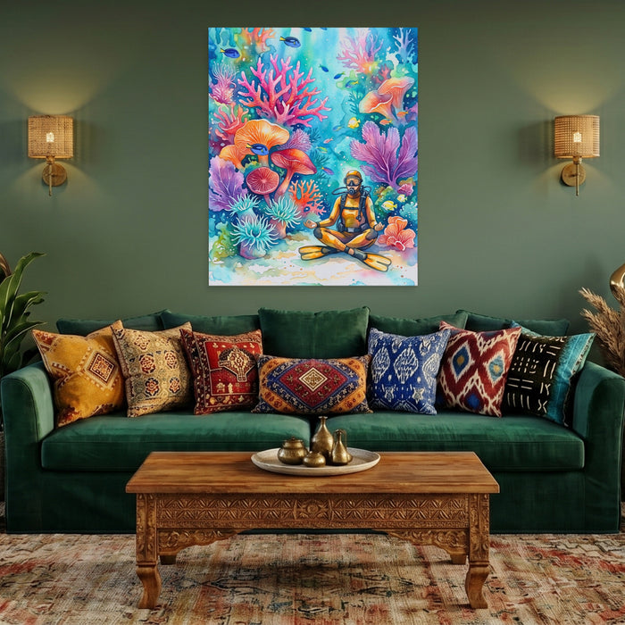 Diver Coral Meditation canvas wall art, room view