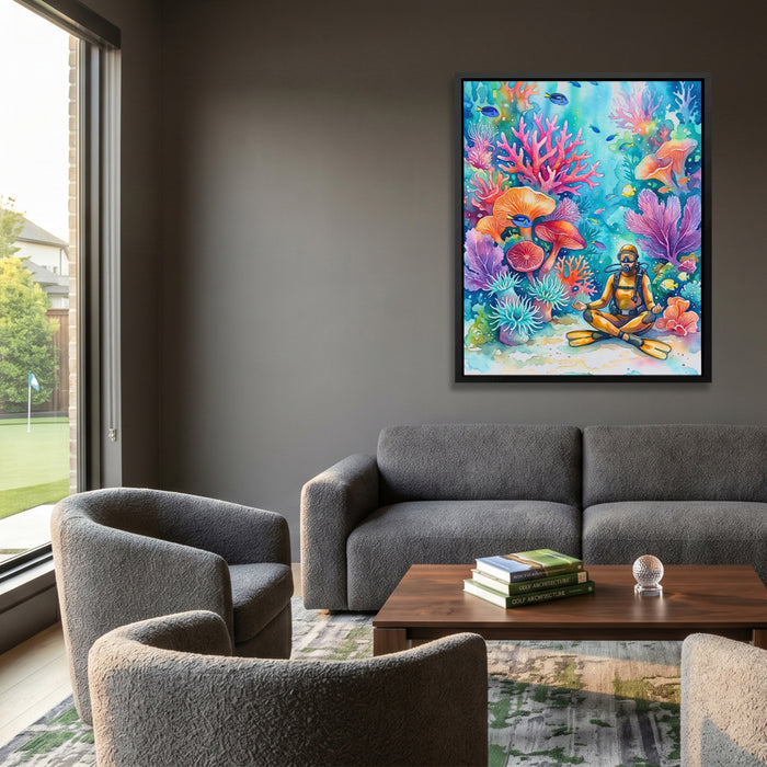 Diver Coral Meditation canvas wall art, room view