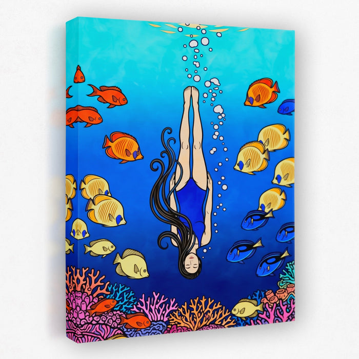 Diver Coral Reef canvas wall art