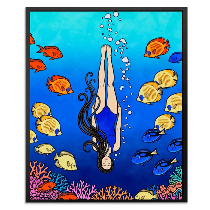 Diver Coral Reef canvas wall art, room view