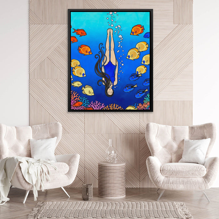 Diver Coral Reef canvas wall art, room view