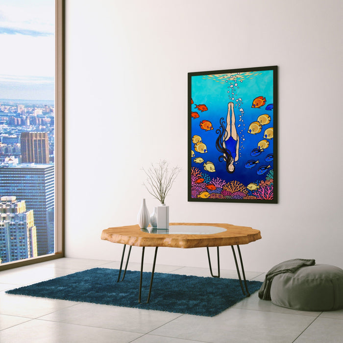 Diver Coral Reef canvas wall art, room view