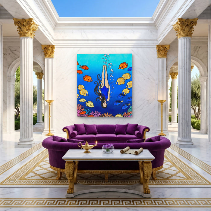 Diver Coral Reef canvas wall art, room view