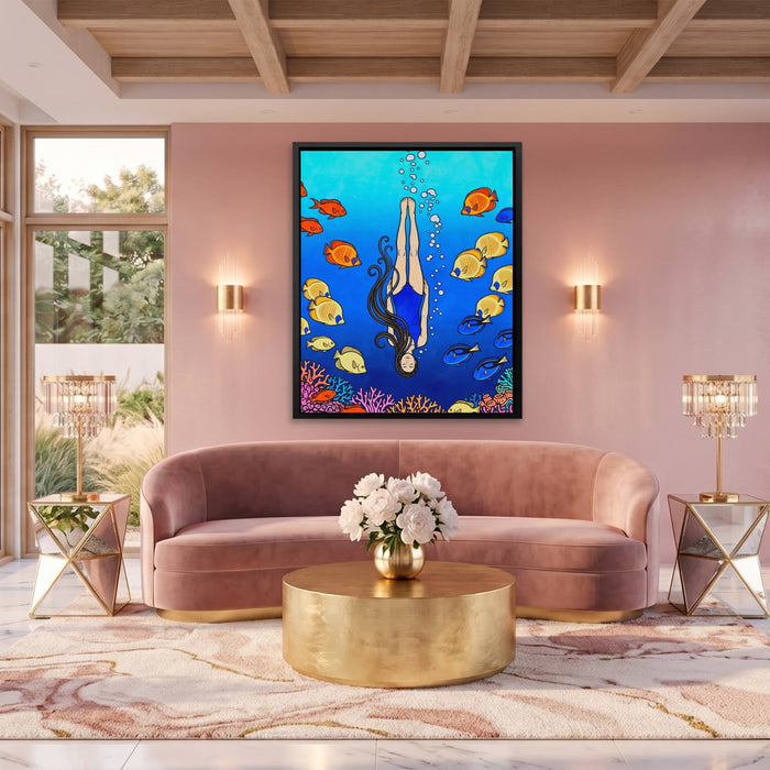 Diver Coral Reef canvas wall art, room view