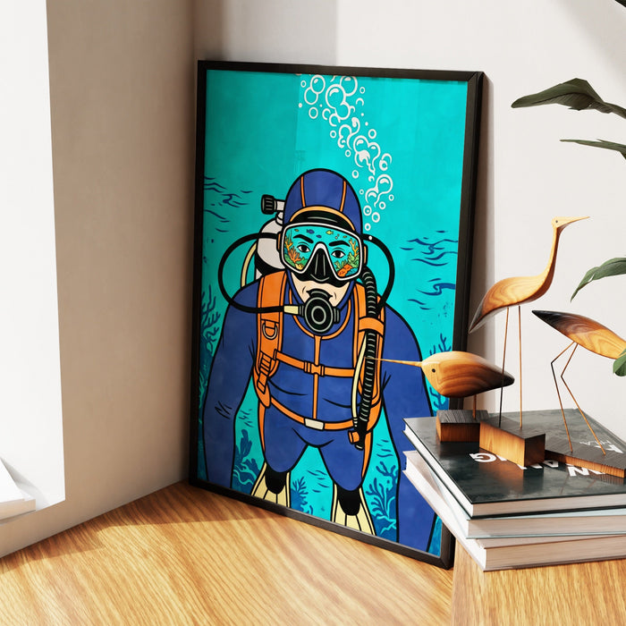 Diver Deep Reflection canvas wall art, room view