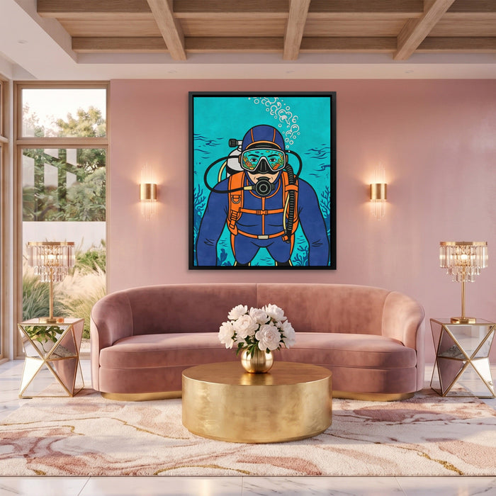 Diver Deep Reflection canvas wall art, room view