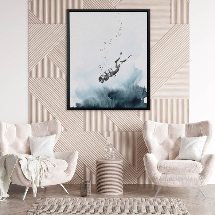 Diver Descending Abyss canvas wall art, room view