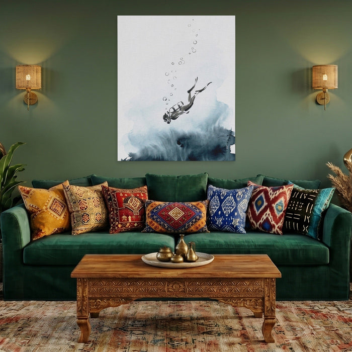 Diver Descending Abyss canvas wall art, room view