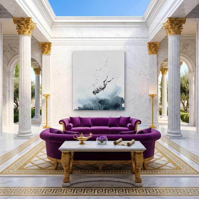 Diver Descending Abyss canvas wall art, room view
