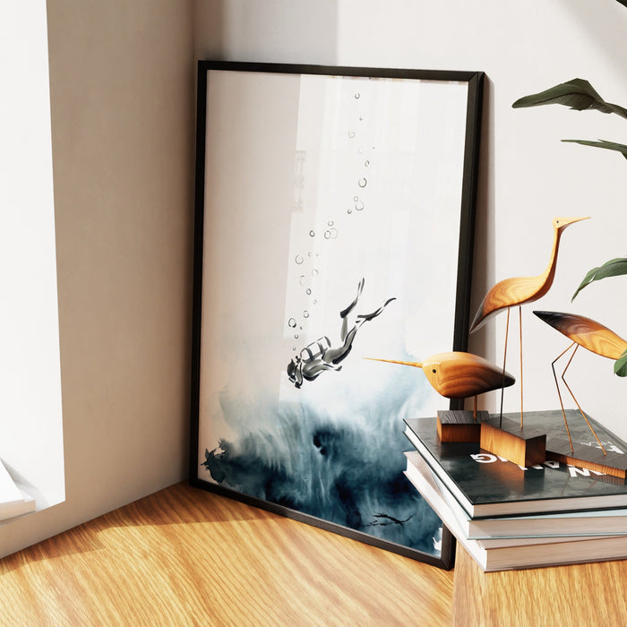 Diver Descending Abyss canvas wall art, room view