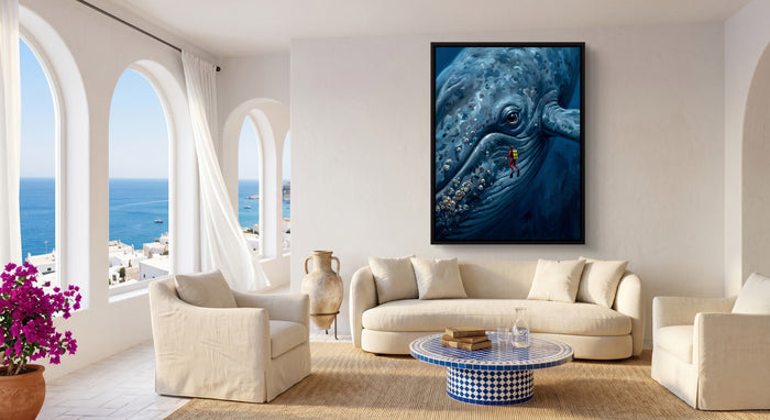 Diver Meets Ocean Giant — diver meets ocean giant beachside couch livingroom 1port framed black