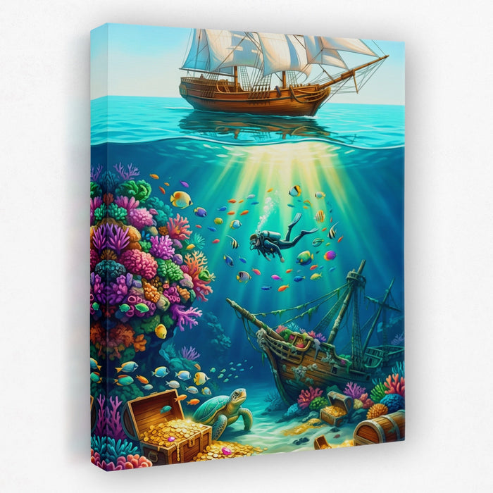 Diver Sunken Treasure canvas wall art
