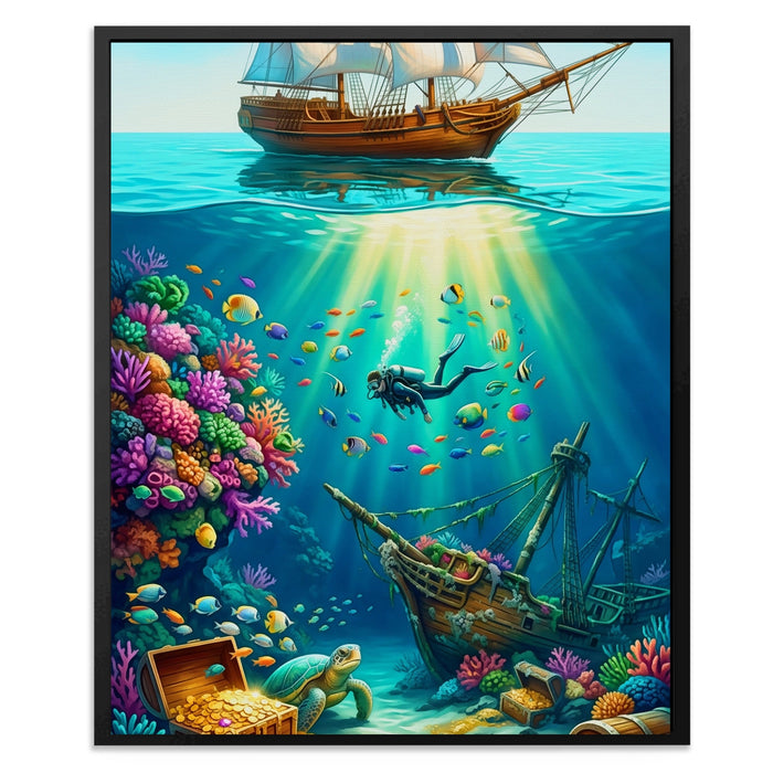 Diver Sunken Treasure canvas wall art, room view
