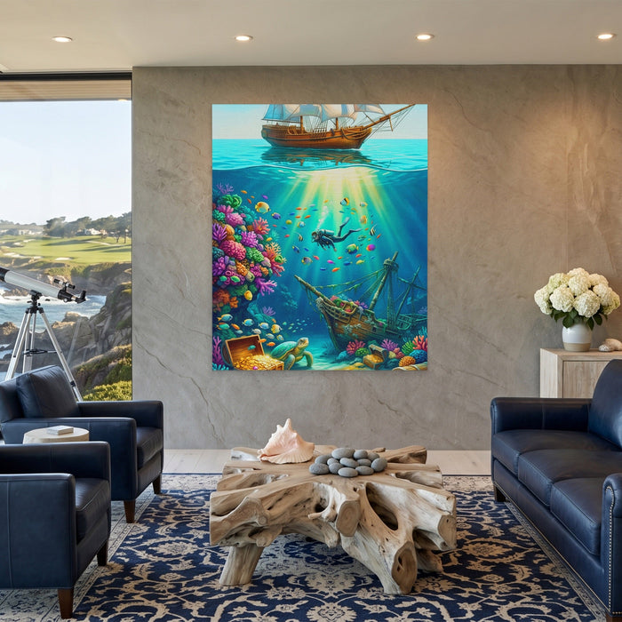 Diver Sunken Treasure canvas wall art, room view