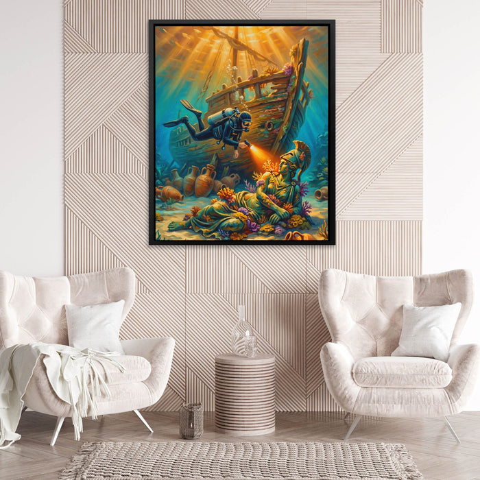 Diver Sunken Wreck canvas wall art, room view