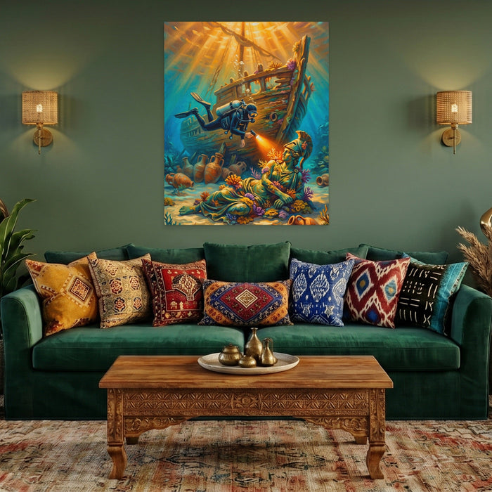 Diver Sunken Wreck canvas wall art, room view