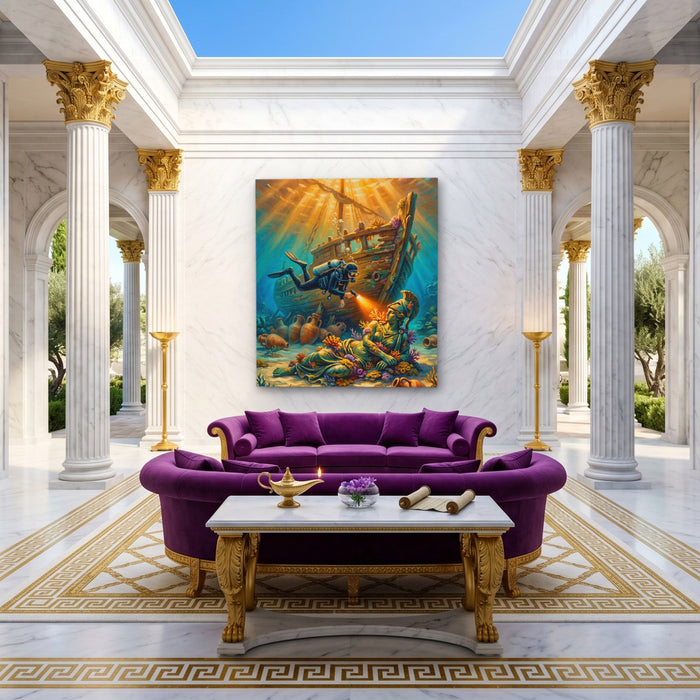 Diver Sunken Wreck canvas wall art, room view