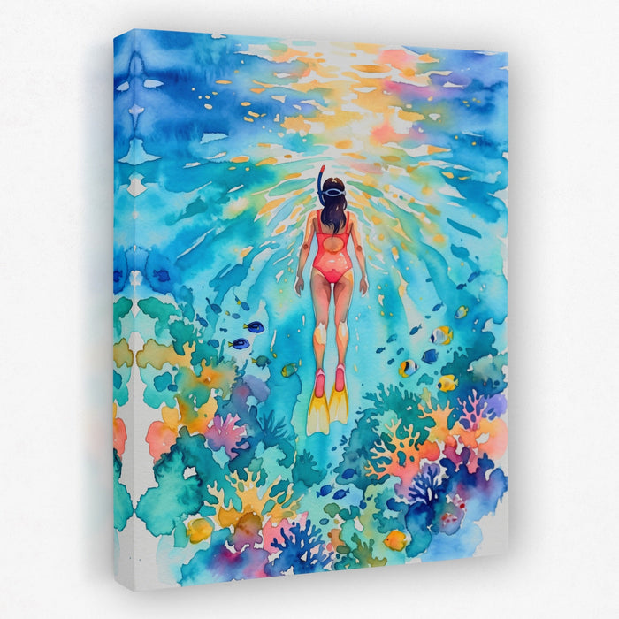 Diver Watercolor Reef canvas wall art