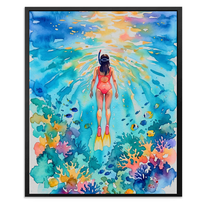 Diver Watercolor Reef canvas wall art, room view