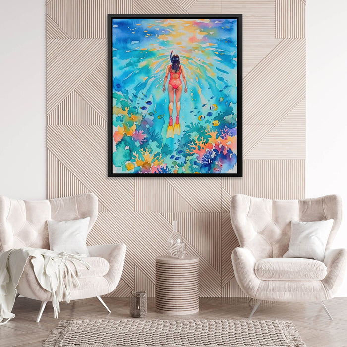 Diver Watercolor Reef canvas wall art, room view