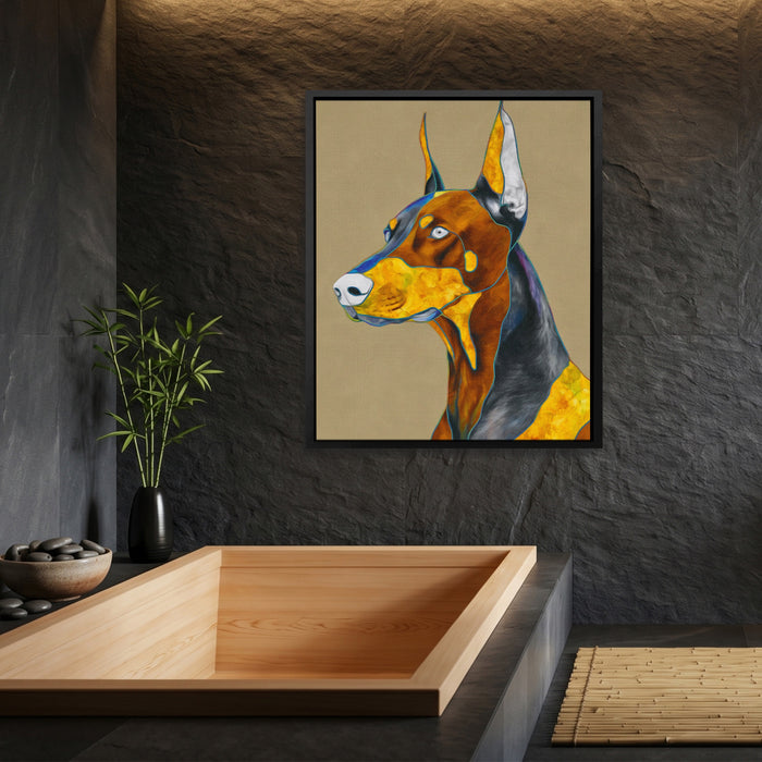 Doberman Geometric Profile canvas wall art, room view