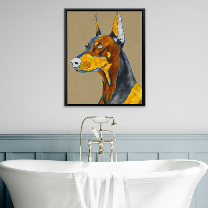 Doberman Geometric Profile canvas wall art, room view