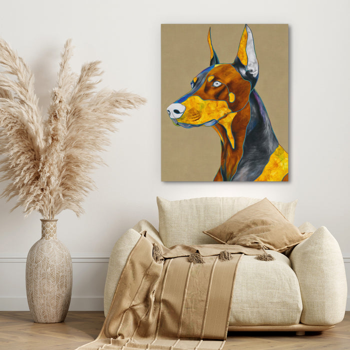 Doberman Geometric Profile canvas wall art, room view