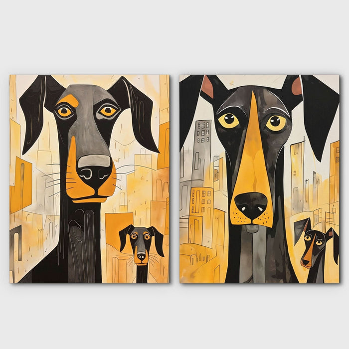 Doberman Pack Canvas (2) Set - Animals Canvas Wall Art