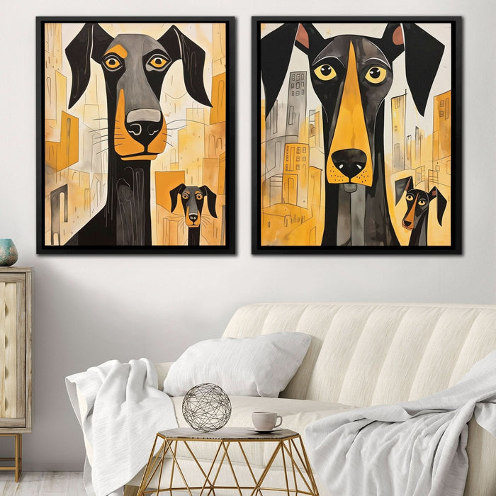 Doberman Pack Canvas (2) Set - Animals Art for Bedroom