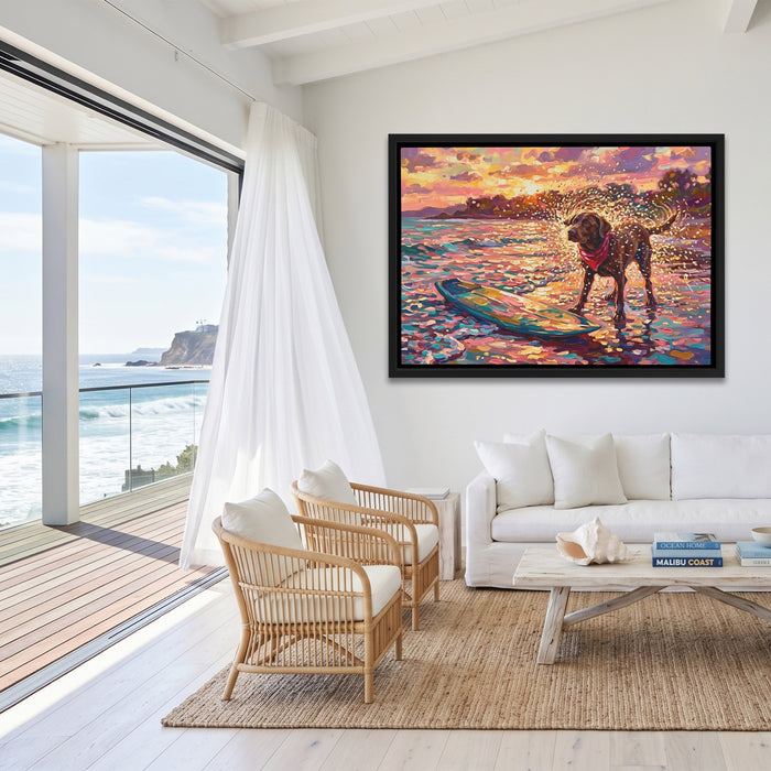 Dog Golden Surfboard — Dog Golden Surfboard Malibu Beach Land 123