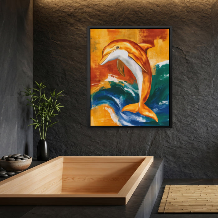 Dolphin Arching Leap canvas wall art, room view