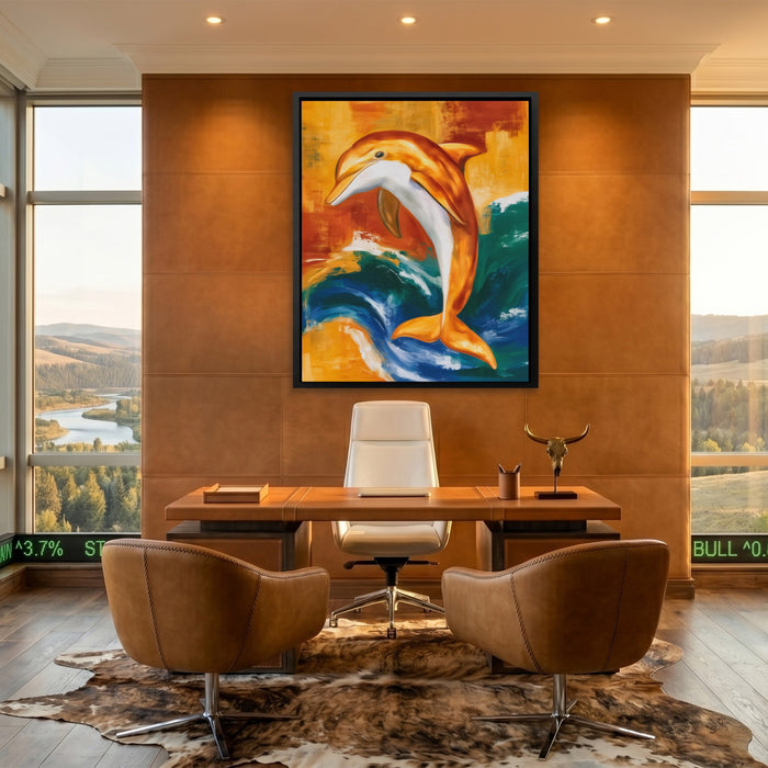 Dolphin Arching Leap canvas wall art, room view