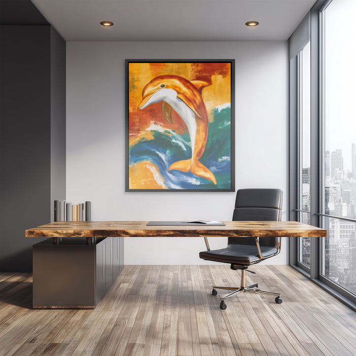 Dolphin Arching Leap canvas wall art, room view