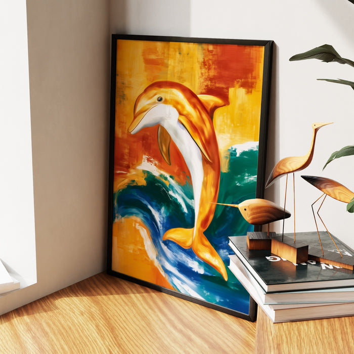 Dolphin Arching Leap canvas wall art, room view