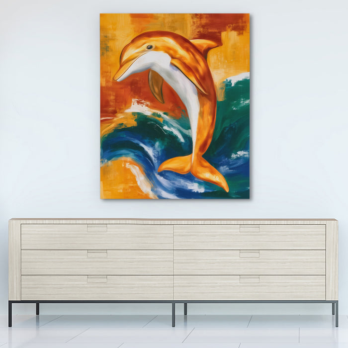 Dolphin Arching Leap canvas wall art, room view
