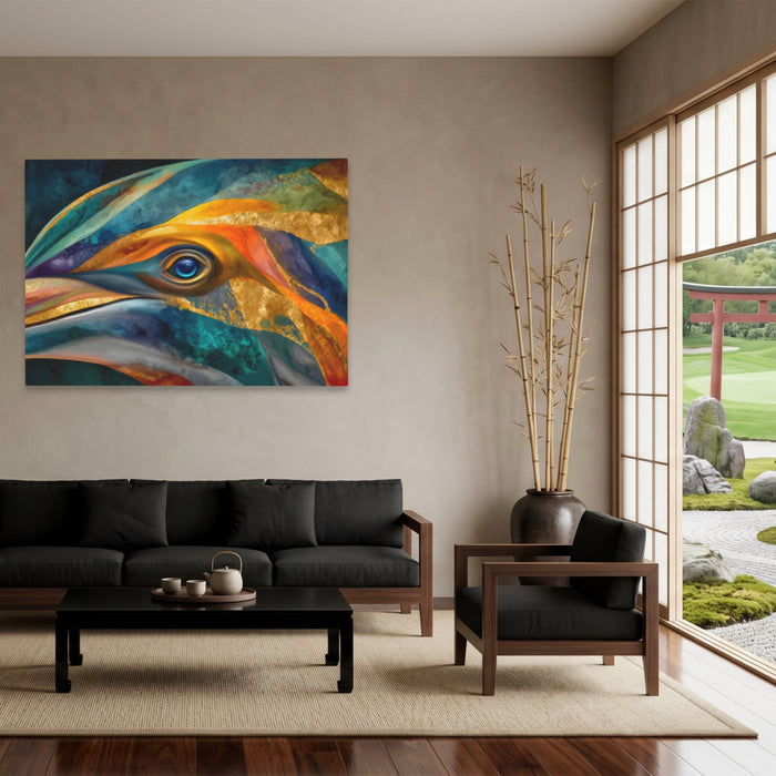 Dolphin Prismatic Fragment canvas wall art, room view