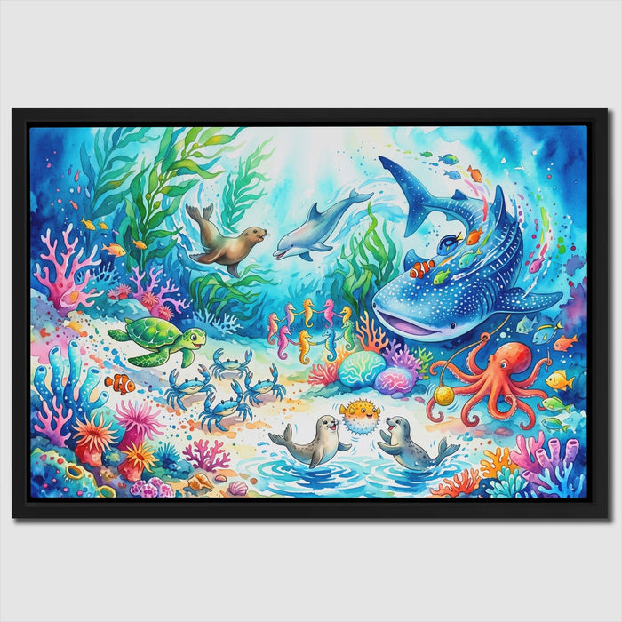 Dolphin Reef Paradise canvas wall art, room view