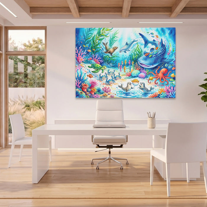 Dolphin Reef Paradise canvas wall art, room view