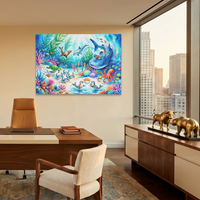 Dolphin Reef Paradise canvas wall art, room view